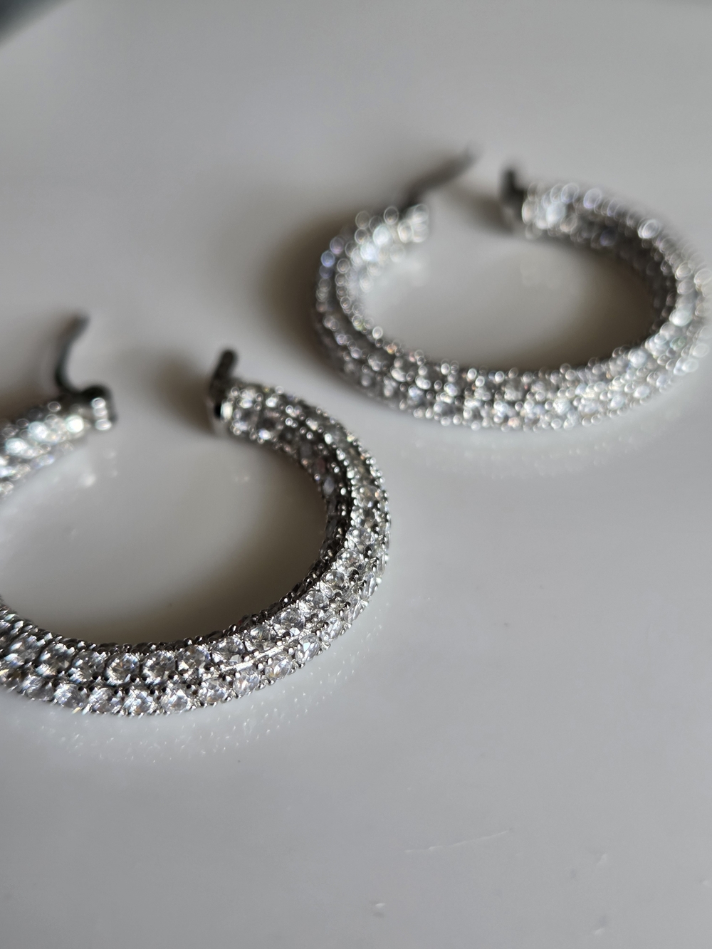 Sparkling Silver Crystal Hoop Earrings - Silver 925